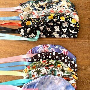 NWOT 10 Scrub Caps Bundle 5 ponytail style + 5 euro style, surgical caps